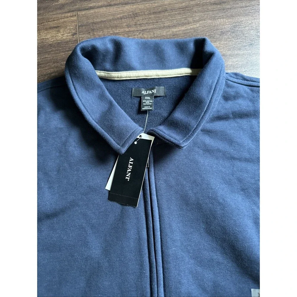 Alfani Men's Full Zip-Front Harrington French Terry Jacket Navy Blue XXL